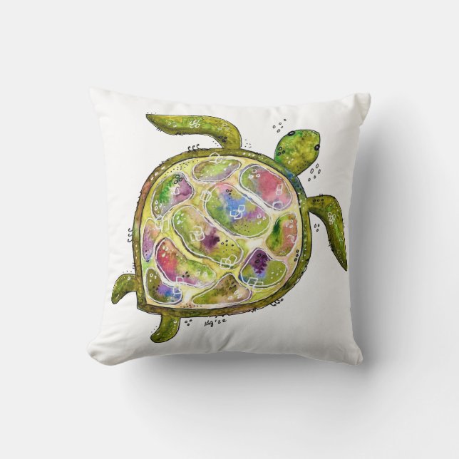 Cute Whimsical Sea Turtle Cushion (Front)