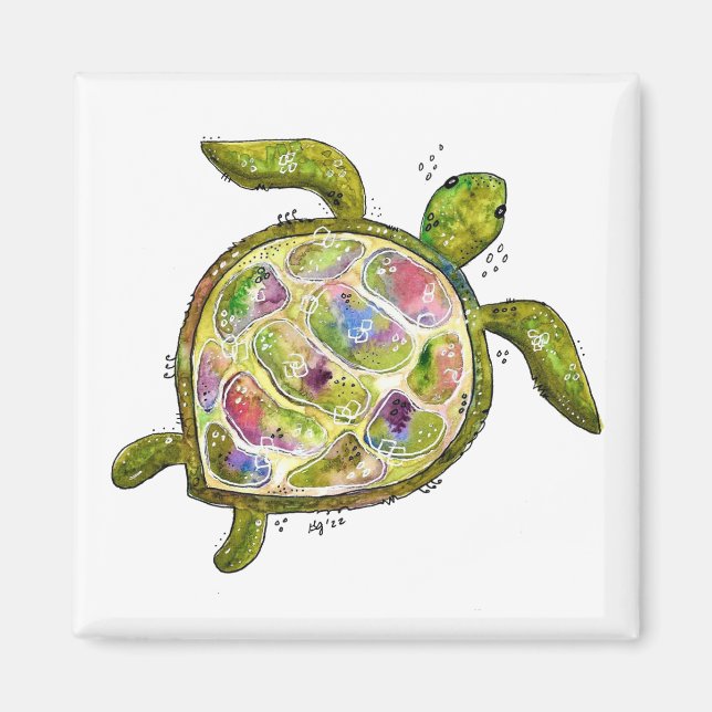 Cute Whimsical Sea Turtle Magnet (Front)