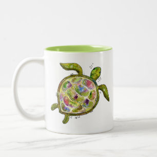 Cute Whimsical Sea Turtle Two-Tone Coffee Mug