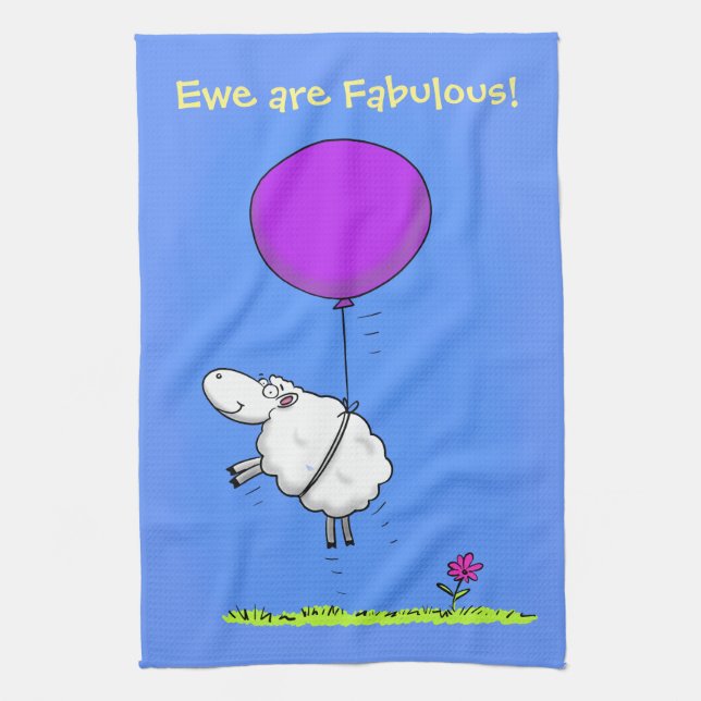 Cute whimsical sheep cartoon kitchen towel (Vertical)