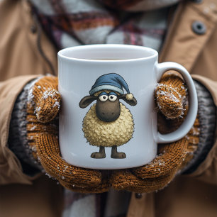 Cute Whimsical Sheep Christmas Hat Gift Funny Coffee Mug