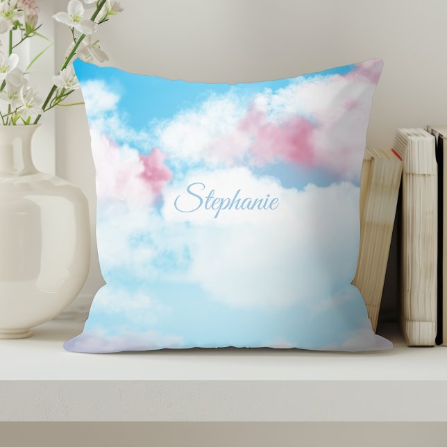 Cute Whimsical Sky Pink and Blue Clouds  Cushion (Creator Uploaded)