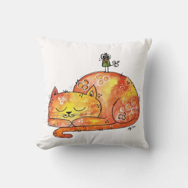 Cute Whimsical Sleeping Cat Cushion (Front)