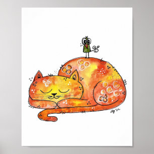 Cute Whimsical Sleeping Cat Poster