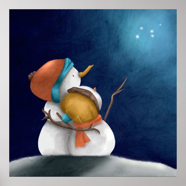 Cute Whimsical Snowman Couple Winter Poster (Front)