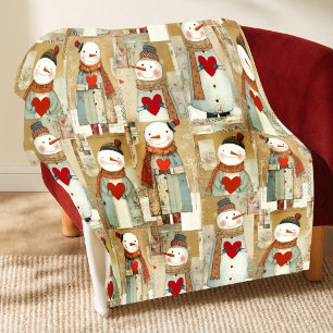 Cute Whimsical Snowman Earth Love Fleece Blanket