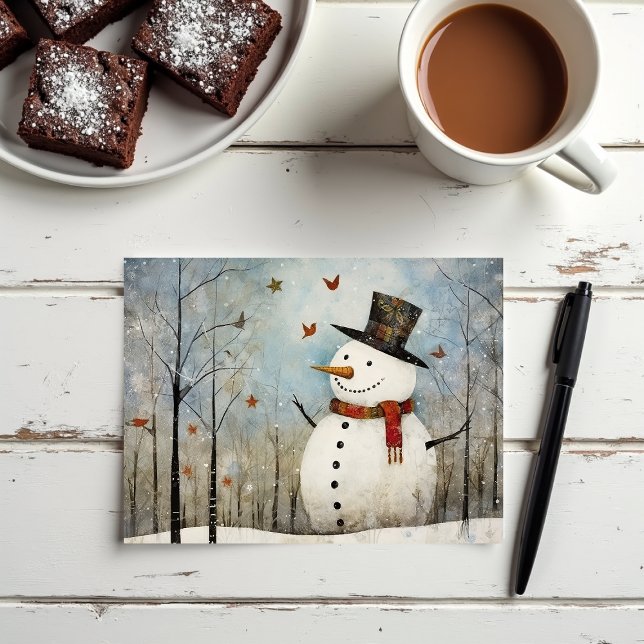 Cute Whimsical Snowman in a Top Hat  Holiday Card (Creator Uploaded)