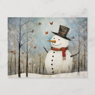 Cute Whimsical Snowman in a Top Hat  Postcard