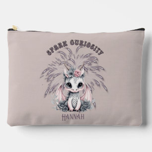 Cute Whimsical "Spark Curiosity" Little Dragon  Accessory Pouch