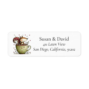 Cute Whimsical Squirrel Teacup Swirl Tail Heart Return Address Label