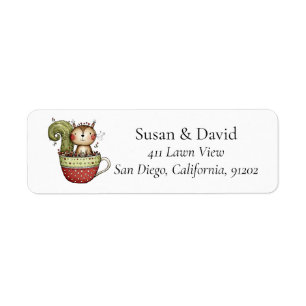 Cute Whimsical Squirrel Teacup Woodland Forest Return Address Label