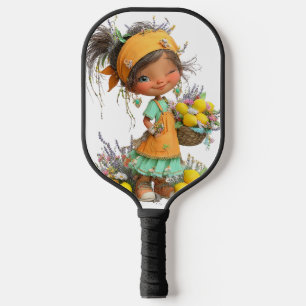 CUTE WHIMSICAL SUMMER THEMED GIRL WITH LEMONS PICKLEBALL PADDLE