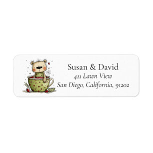 Cute Whimsical Teddy Bear Teacup Strawberry Summer Return Address Label