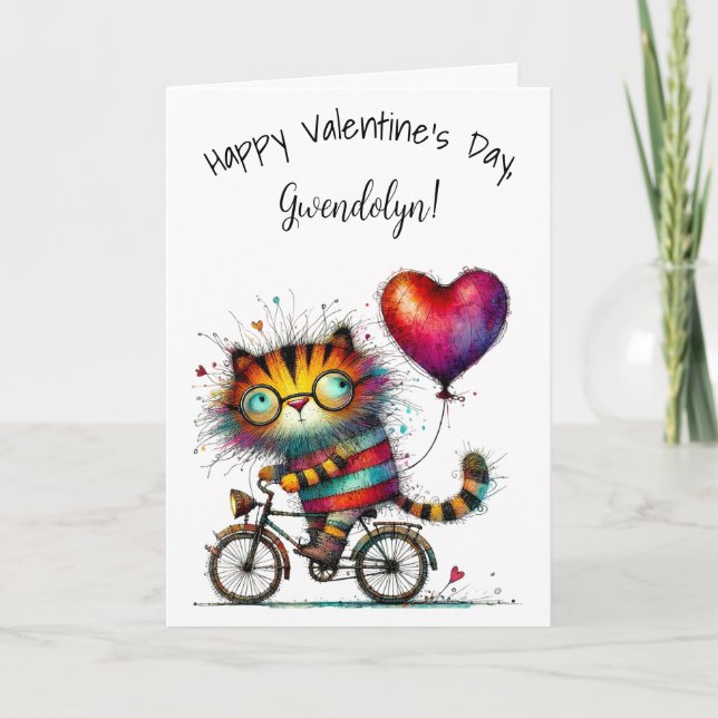 Cute Whimsical Tiger Happy Valentine's Day Card (Front)