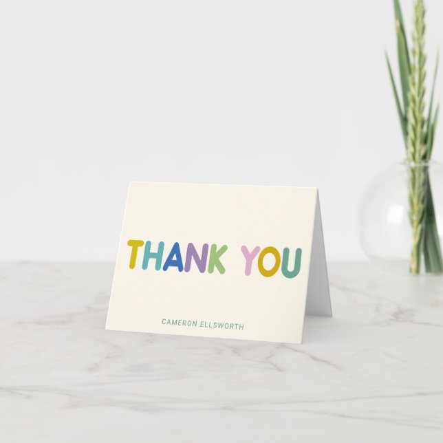Cute Whimsical Typography Personalised Name Thank You Card (Front)