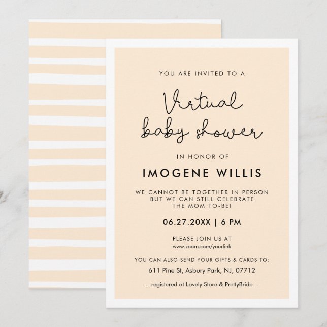 Cute whimsical typography Virtual Baby shower Invitation (Front/Back)