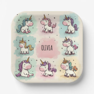 Cute Whimsical Unicorn Doodles Paper Plate