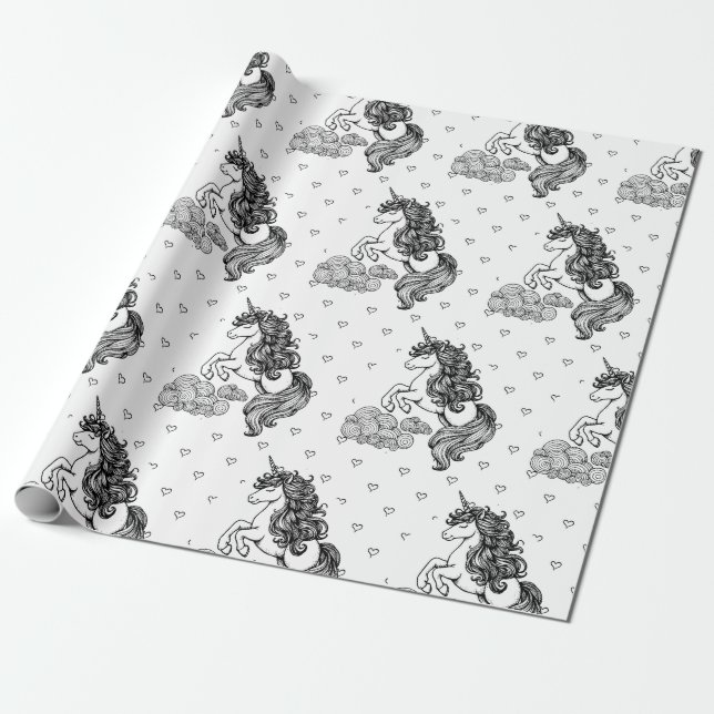 Cute Whimsical Unicorn Kids Personalised Colouring Wrapping Paper (Unrolled)