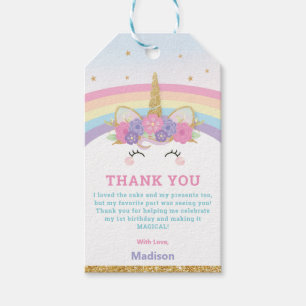 Cute Whimsical Unicorn Rainbow 1st Birthday Favour Gift Tags