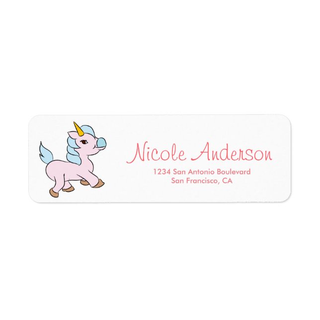 Cute Whimsical Unicorn Return Address Label (Front)