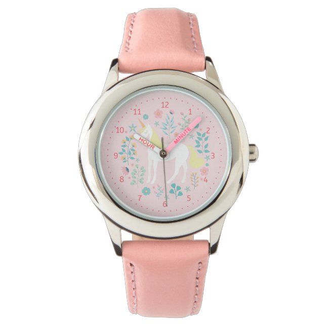 Cute Whimsical Unicorn Watch Pink (Front)