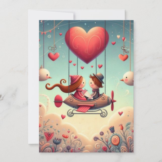 Cute Whimsical Valentine's Day Balloon  Holiday Card (Front)