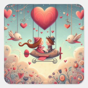 Cute Whimsical Valentine's Day Balloon  Square Sticker