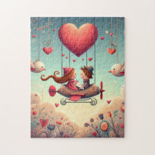 Cute whimsical Valentine's Day heart plane Jigsaw Puzzle