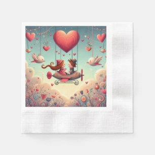 Cute whimsical Valentine's Day heart plane Napkin