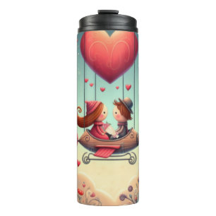 Cute whimsical Valentine's Day heart plane Thermal Tumbler