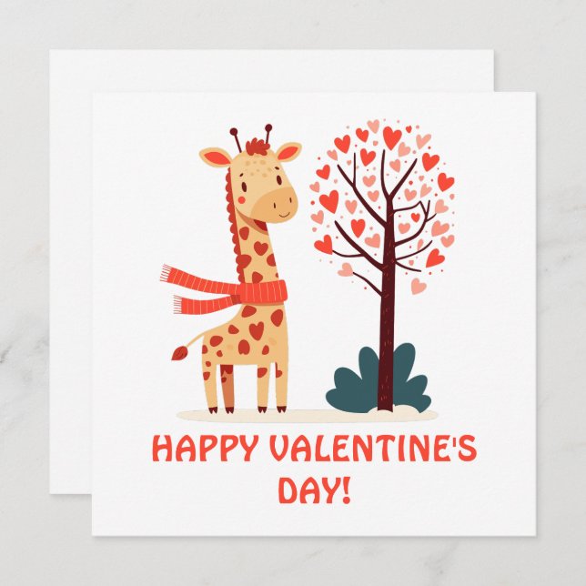 Cute Whimsical Valentines Giraffe with Hearts tree (Front/Back)