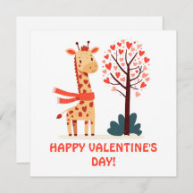 Cute Whimsical Valentines Giraffe with Hearts tree