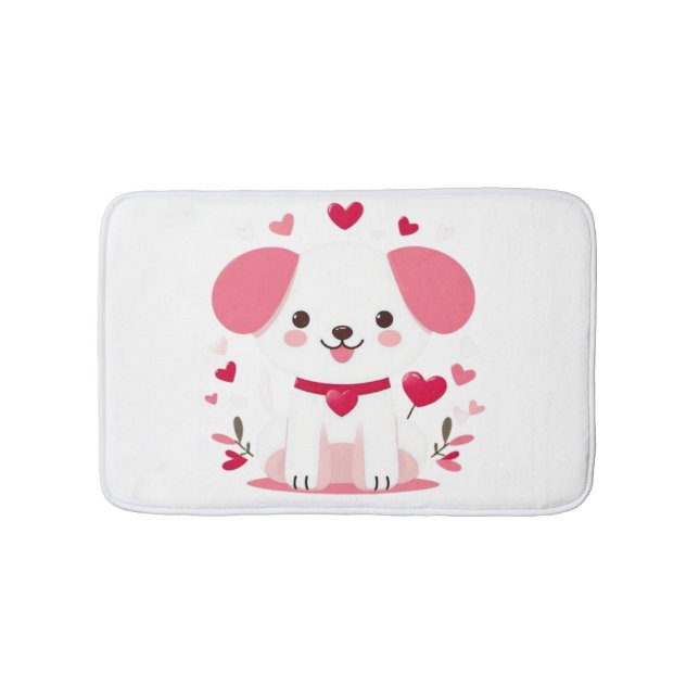 Cute whimsical valentine's puppy bath mat (Front)