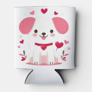 Cute whimsical valentine's puppy can cooler
