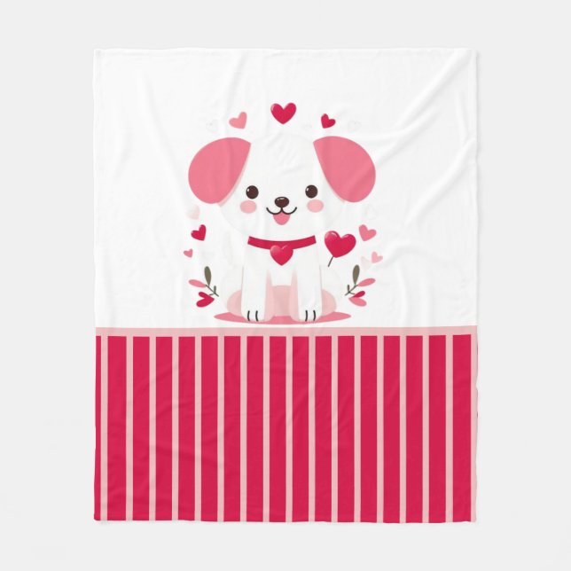 Cute whimsical valentine's puppy fleece blanket (Front)