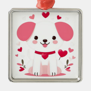 Cute whimsical valentine's puppy metal ornament