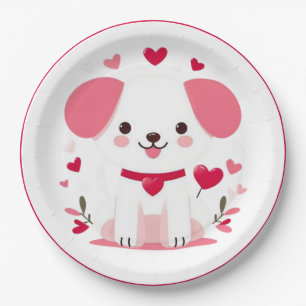 Cute whimsical valentine's puppy paper plate