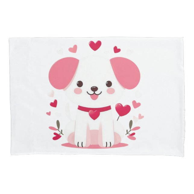 Cute whimsical valentine's puppy pillowcase (Front)