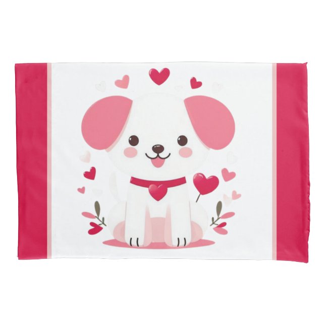 Cute whimsical valentine's puppy pillowcase (Front)