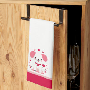 Cute whimsical valentine's puppy tea towel