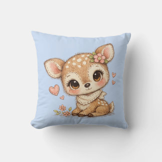 Cute Whimsical Watercolor Animal Throw Pillow