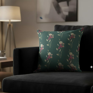Cute Whimsical Watercolor Floral Pattern Green Cushion