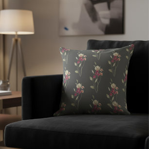 Cute Whimsical Watercolor Floral Pattern Grey Cushion