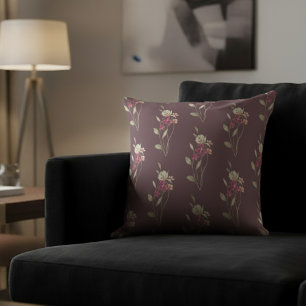 Cute Whimsical Watercolor Floral Pattern Mauve Cushion