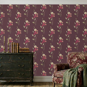 Cute Whimsical Watercolor Floral Pattern Mauve Wallpaper