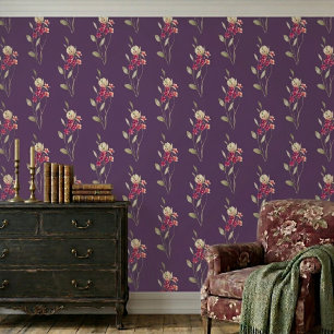 Cute Whimsical Watercolor Floral Pattern Purple Wallpaper