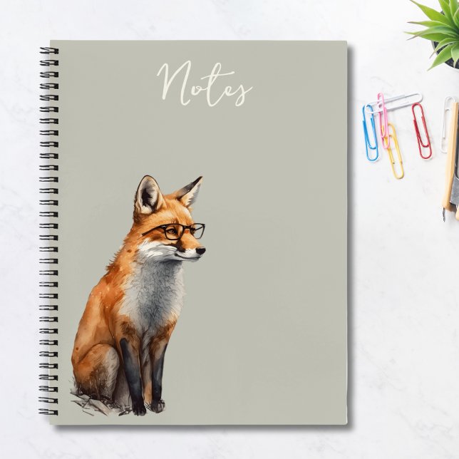 Cute Whimsical Watercolor Fox in Glasses  Notebook (Creator Uploaded)