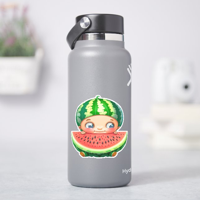 Cute whimsical watermelon cartoon sticker (HydroFlask)