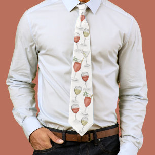 Cute Whimsical Wine Watercolor Cocktail Drinks Fun Tie
