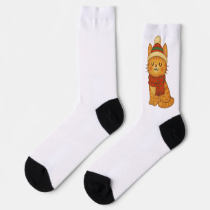 Cute Whimsical Winter/Christmas cat Socks